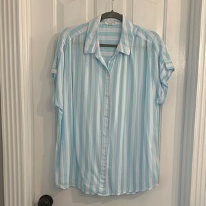 beachlunchlounge Light Blue and White Striped Button-Down Shirt